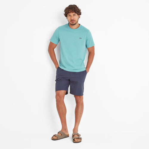 T-shirt droit en coton bleu marine à imprimé poitrine rouge et col rond