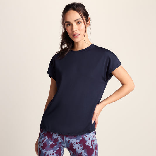 Skyla Womens Short Sleeve Performance Top - Oxford Blue