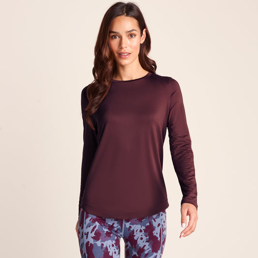 Leonie Womens Long Sleeve Performance Top - Black Raspberry