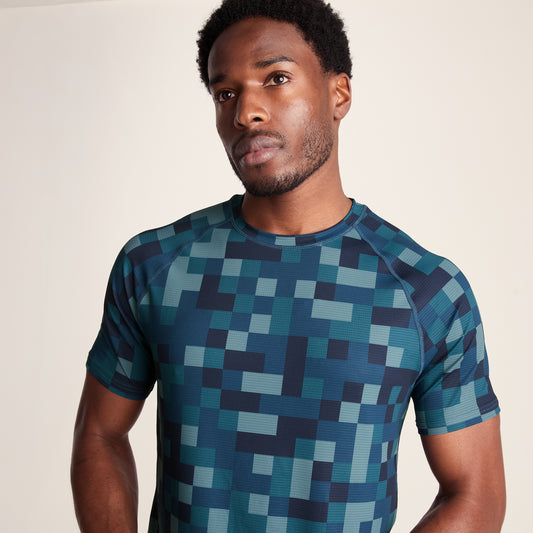 Rayan Mens Performance T-Shirt - Inky Blue Pixel Print