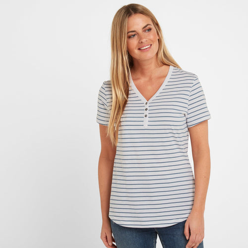 Kaye Womens Stripe Y-Neck T-Shirt - China Blue – TOG24